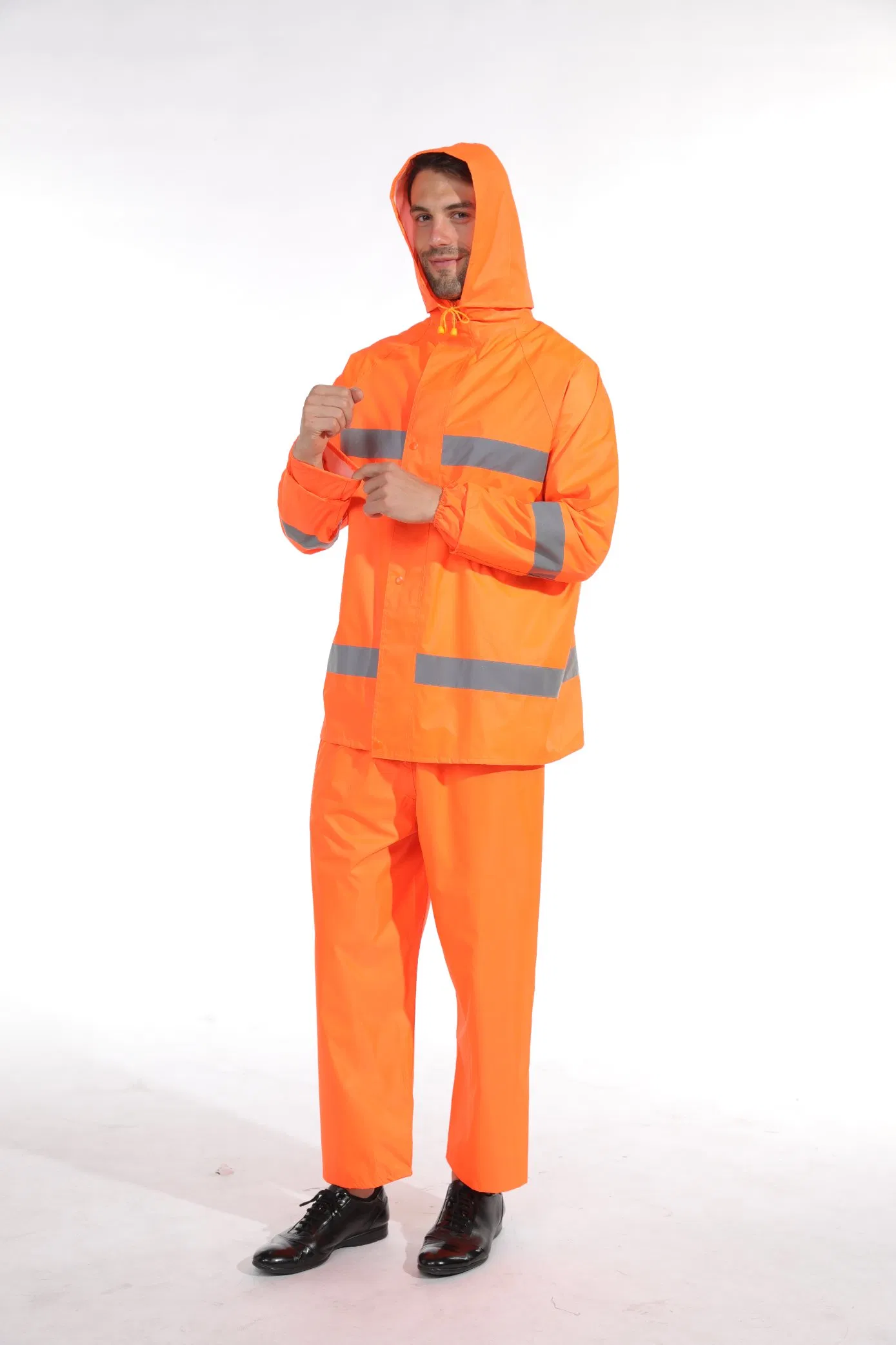 High Visibility Rain Suit with Reflective Strips Heavy Duty Polyster Raincoat
