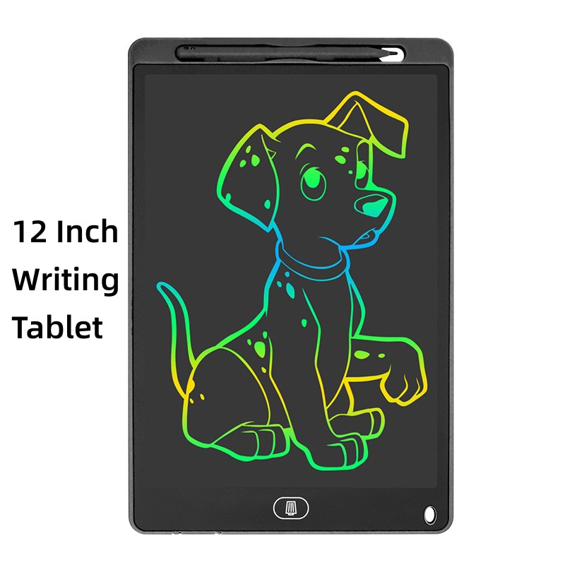 12 Inch (K) LCD Writing Tablet for Kids, Colorful Doodle Board Drawing Tablet with Lock Function, Completely Erasable Reusable Writing/Drawing Pad-Black