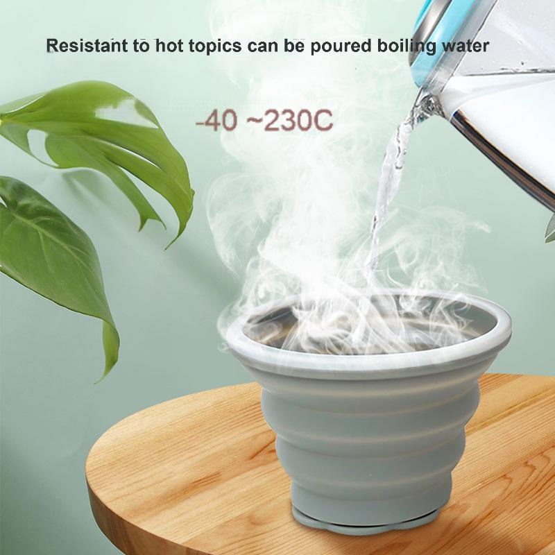 Portable Silicone Folding Cup for Travel. Camping Portable Cup with Hanging Rope and Steel Ring. Food Grade Silicone Folding Cup