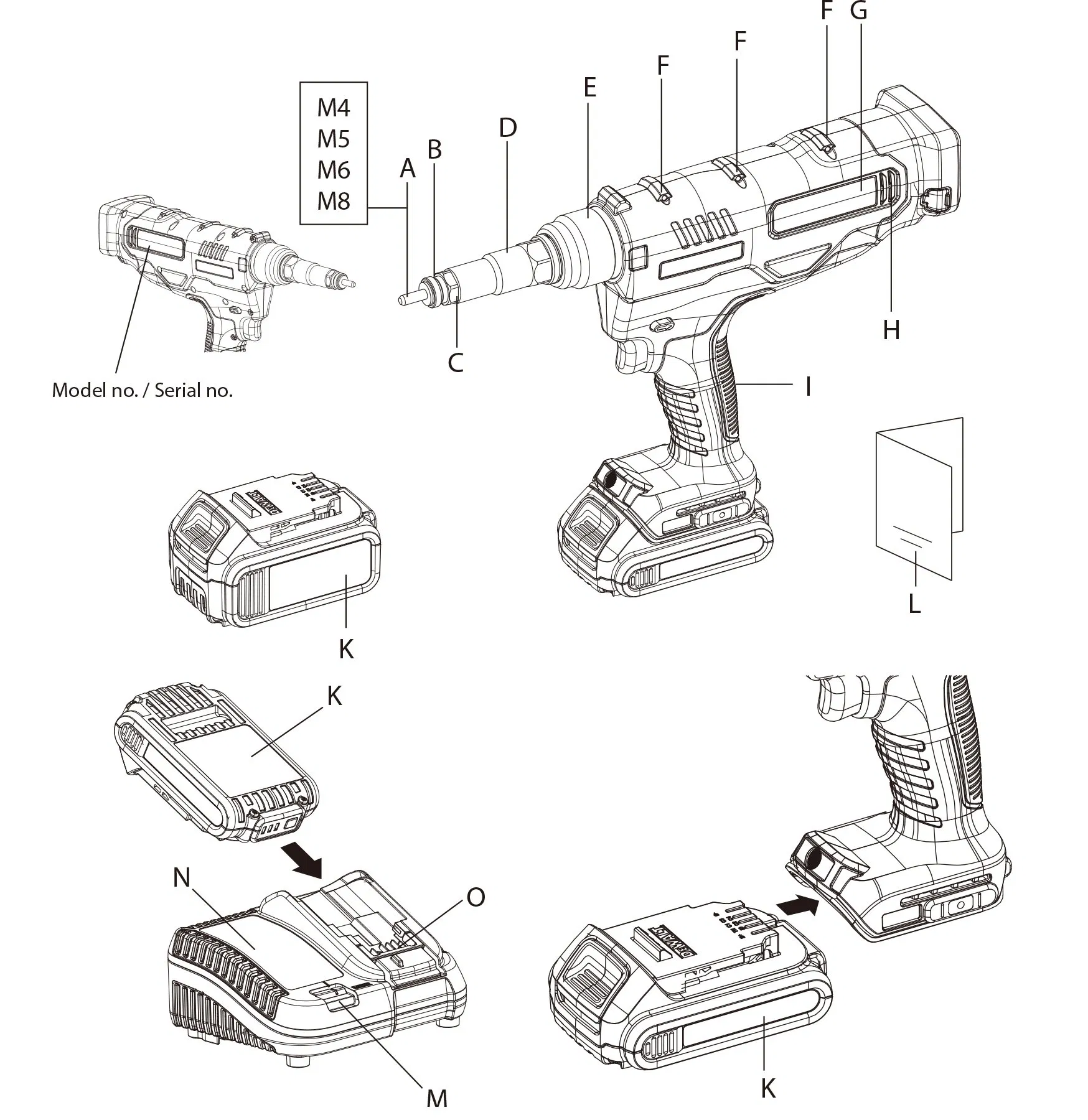 Cordless Electric Rivet Gun with Rechargeable Battery Pack