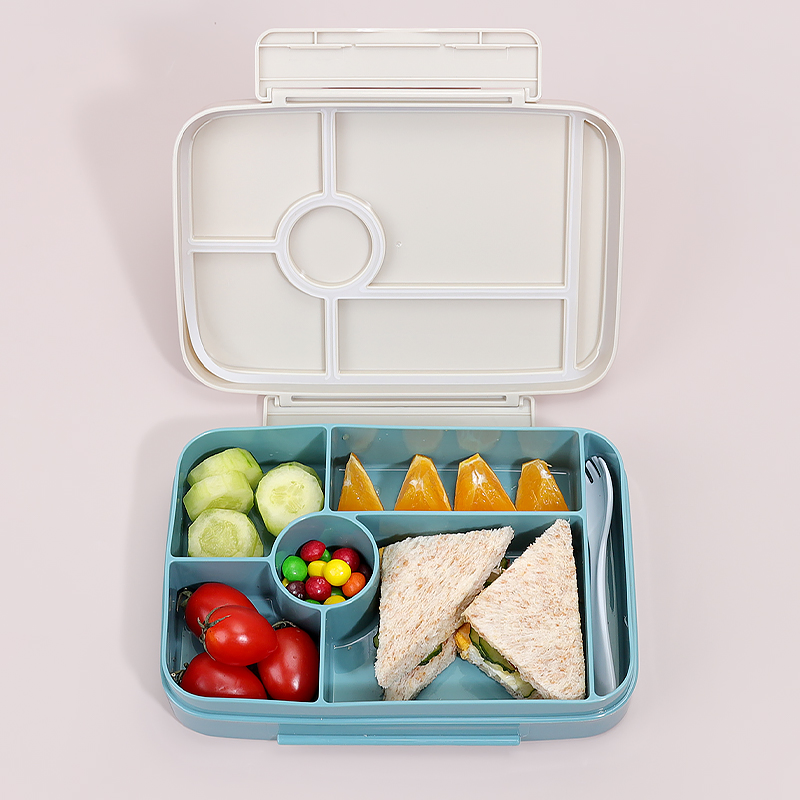 Custom Logo Kids Plastic 5 Compartment Lunch Box with Spoon Utensils BPA Free