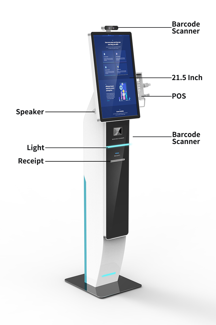 21.5 23.8 32 Inch Barcode Scanner POS Kiosk POS Kiosk Credit Card Payment Self Payment Kiosk