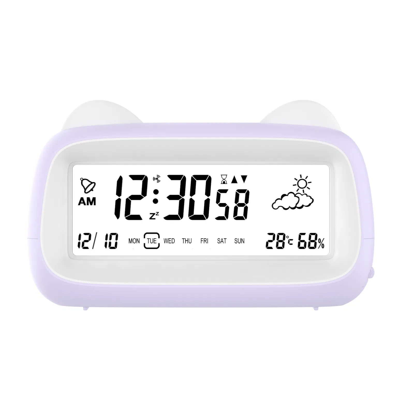 Cute Cat Timer Soft Light User-Friendly Temperature and Humidity Calendar Exquisite Alarm Clock