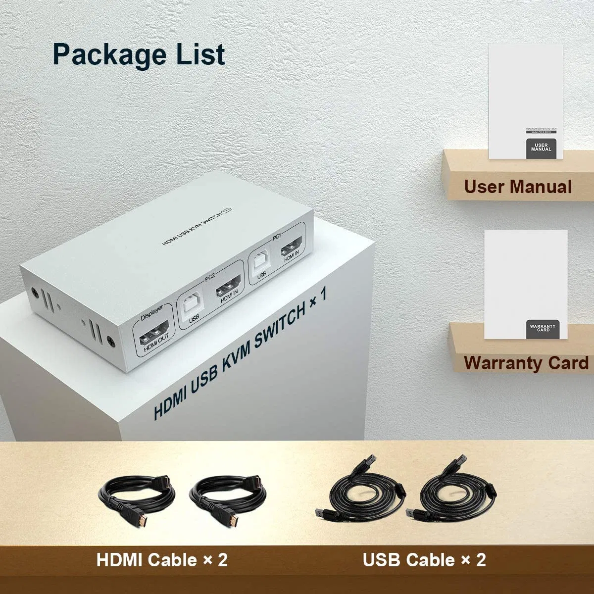 2-портовый HDMI KVM-коммутатор 2x1, 4K@30 Гц, USB-питание