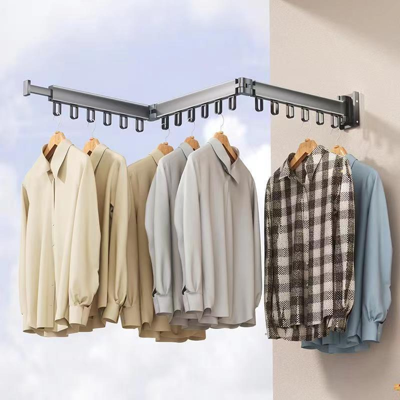 New Foldable Hole-Free Wall-Mounted Aluminum Retractable Extendable Clothes Drying Rack