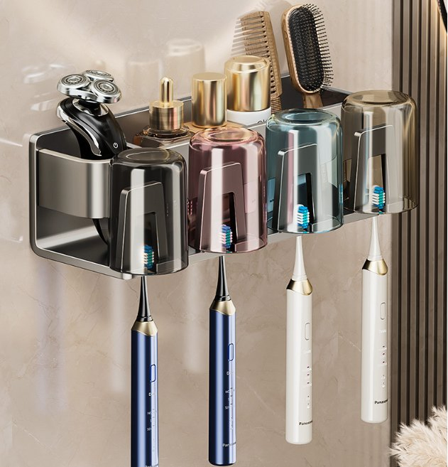 No-Drill Wall-Mounted Bathroom Toothbrush Holder, Household Storage Rack