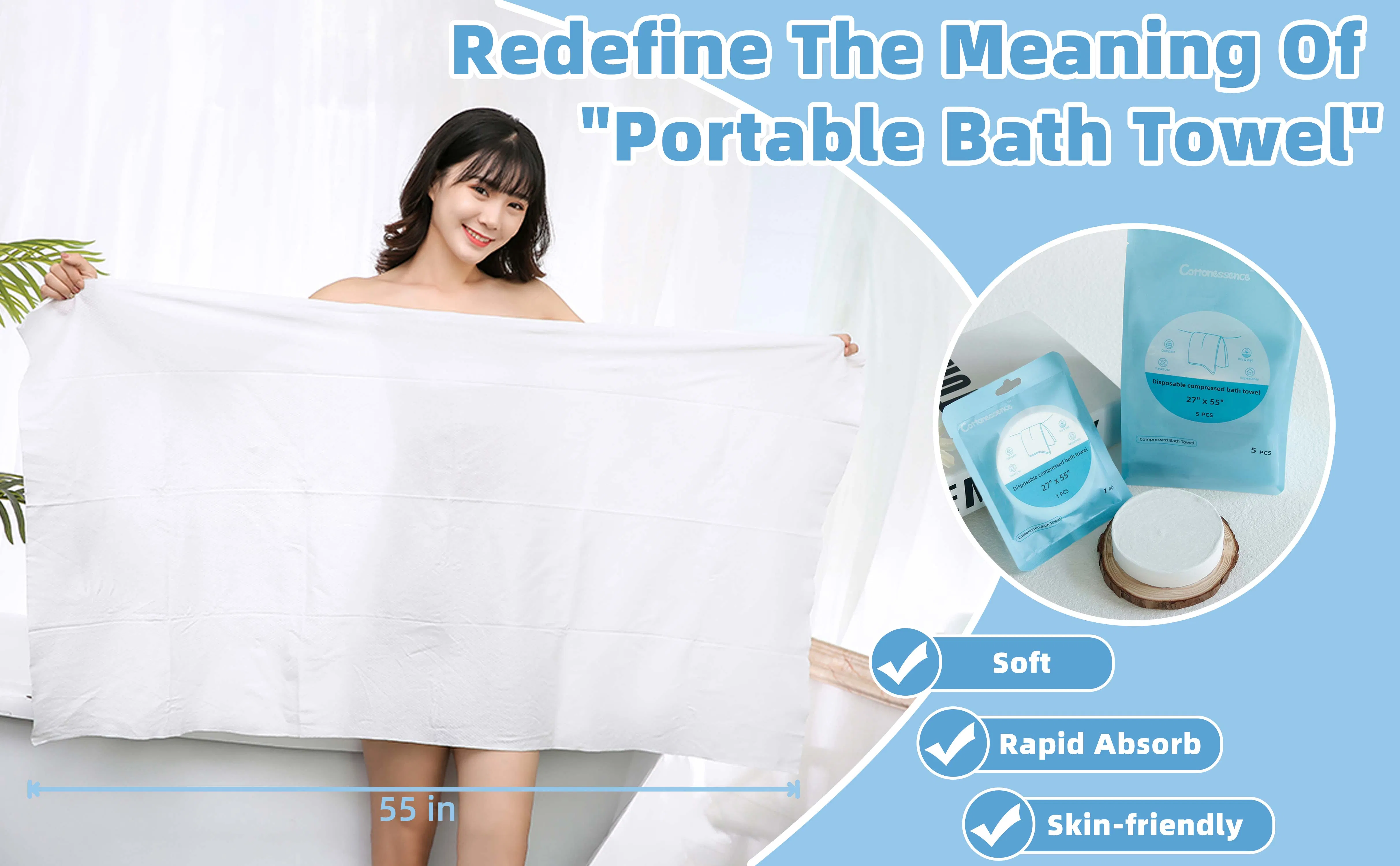Hotel Big Size Travel Bath Towel Disposable Bath Towels White for Bathroom