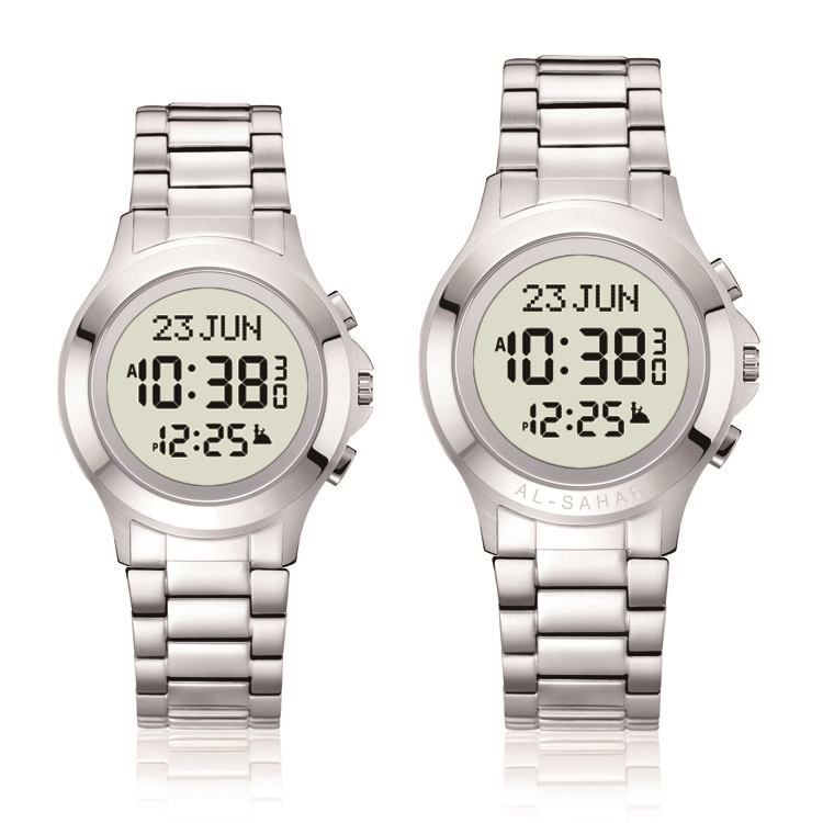 Fine Stainless Steel Elegant Couple Dual Time Analog-Digital Prayer Watch Islamic Mosque Azan Watch as-T002/T003