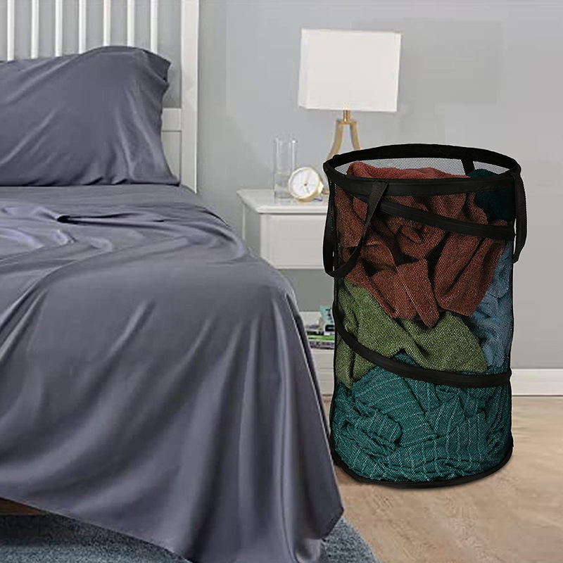Mesh Collapsible Foldable Washing Clothes Pop up Laundry Basket Hamperwith Lid & Handles