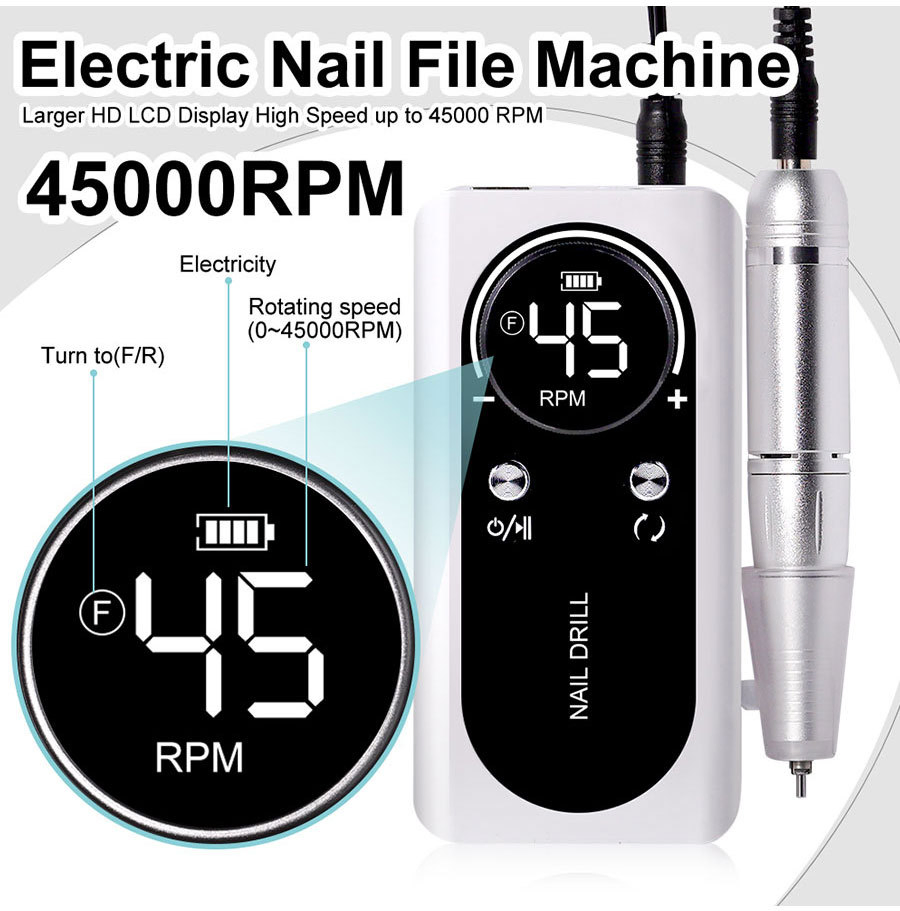 Professional Nail Removal Machine 45000rpm Rechargeable Portable USB Cordless Nail Drill