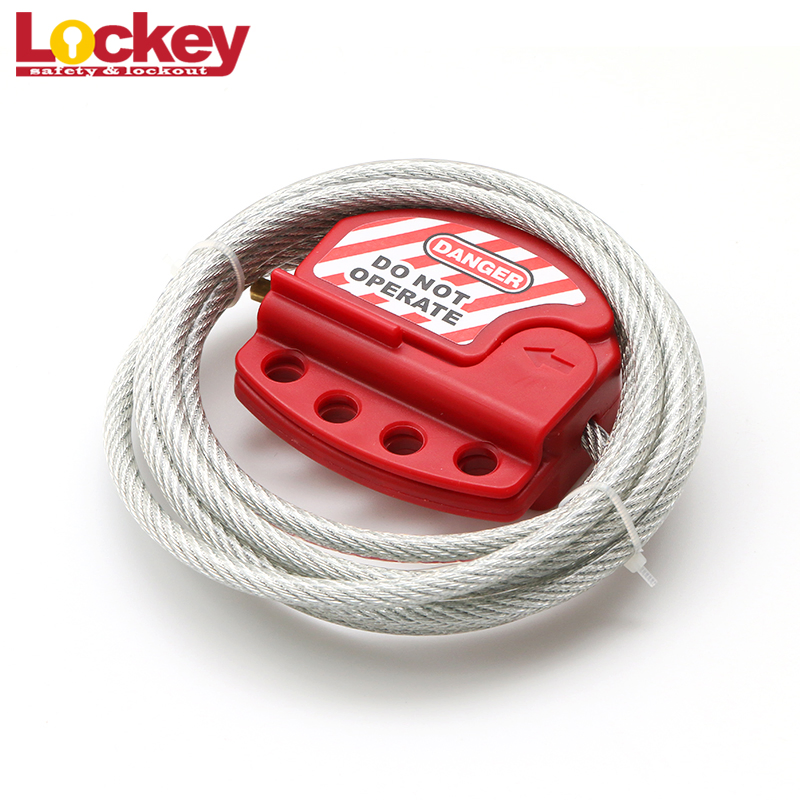 Red Plastic Adjustable Steel Cable Lockout with 4 Lockout Hole