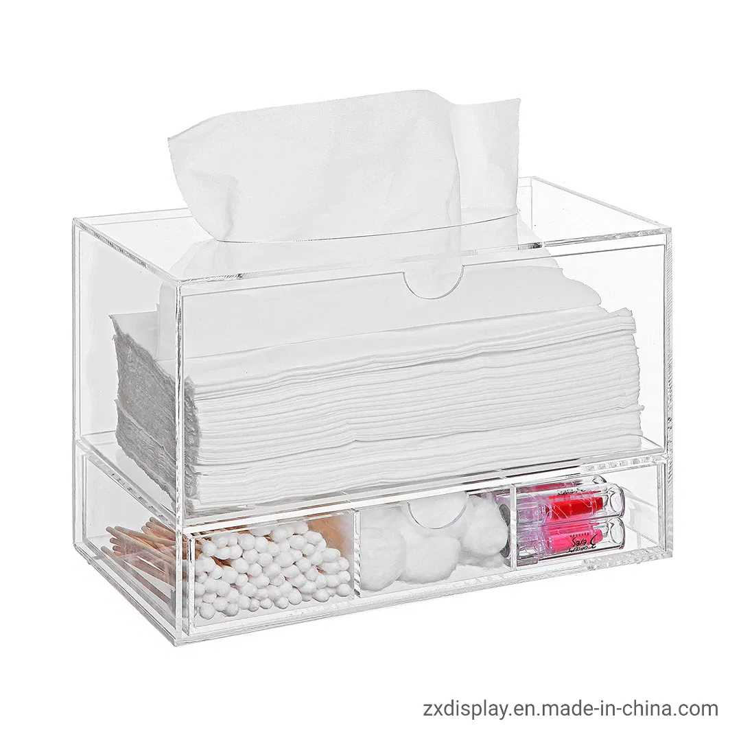 Clear Paper Towels Dispenser Acrylic Tissue Boxes with Storage Drawer