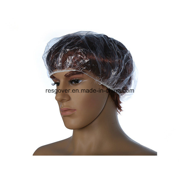Transparent PE Disposable Shower Cap, Plastic Hotel Shower Cap Round Hair Cap