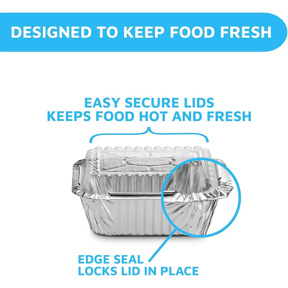 8342 1lb Rectangle Aluminum Foil Food Container with Lid Disposable Take-Away Aluminum Foil Lunch Box