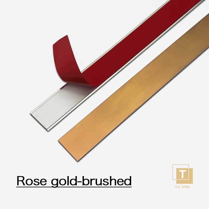 T&C Profiles32 Popular Mirror PVD Gold Flat Metal Stainless Steel Trim Strip Decorative Tile Trim Strip for Interior Decoration