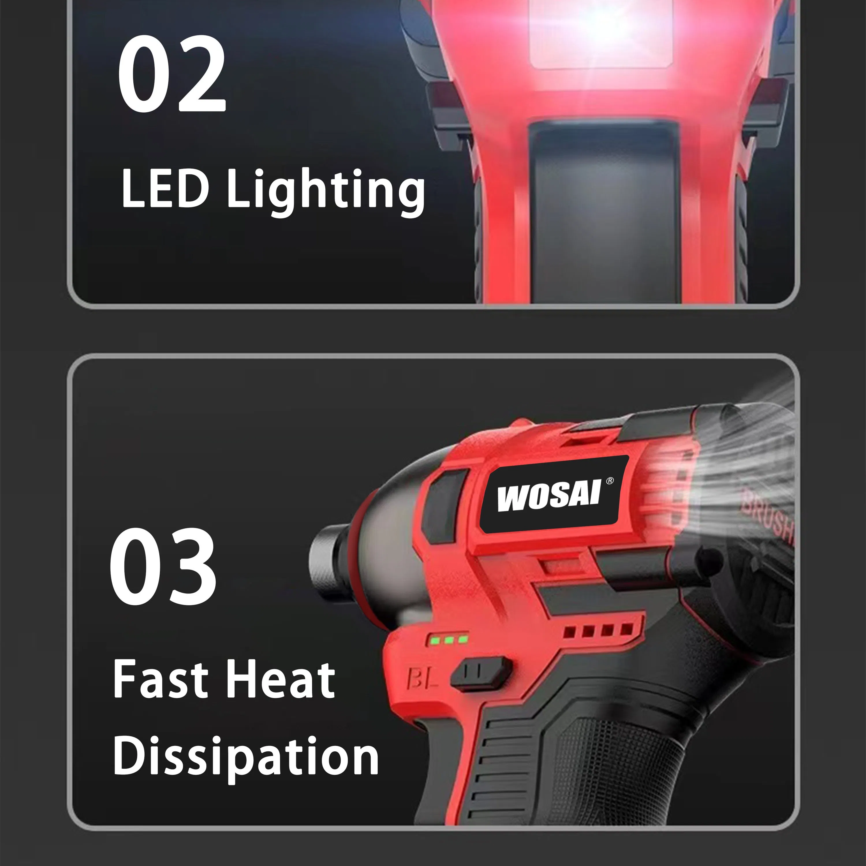 Wosai Multifunctional Repairing Tool Kit Brushless 16.8V Torque Adjustable 3 Speed Lithium Screwdriver Cordless Impact Drill Set