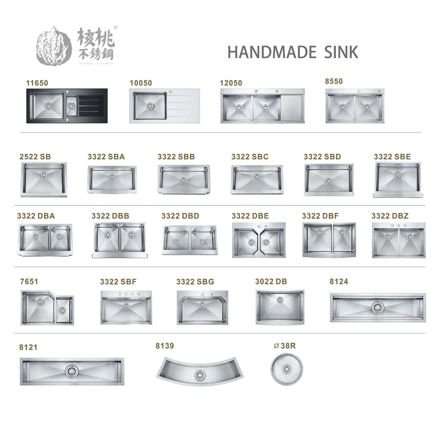 Walnut SUS201/304 Factory Wholesale Kitchen Sink Single Bowl Stainless Steel Kitchen Sink (WLS9643-C)