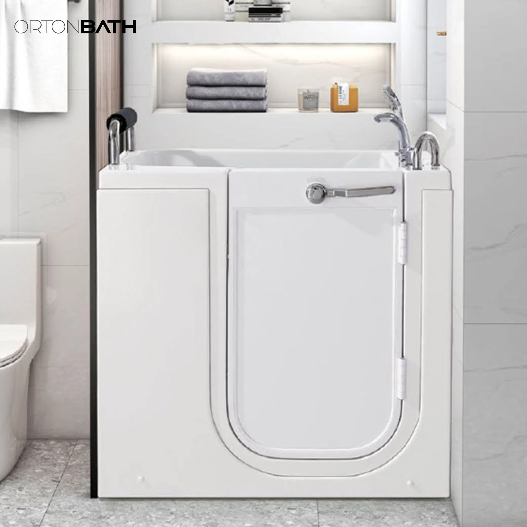 Ortonbath Walk in Bathtub Rectangular Soaking Tub Freestanding Bathtubs Grab Bars 1 Shower Head Acrylic Material Left Side Door