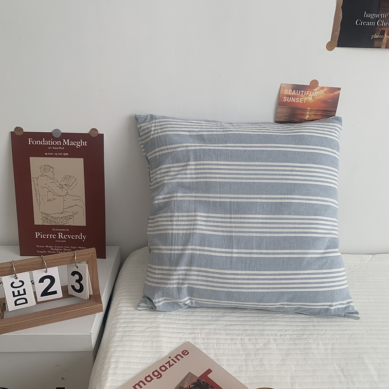 Washed Cotton Pillowcase Comfortable Square Soft Stripe Cushion Cover