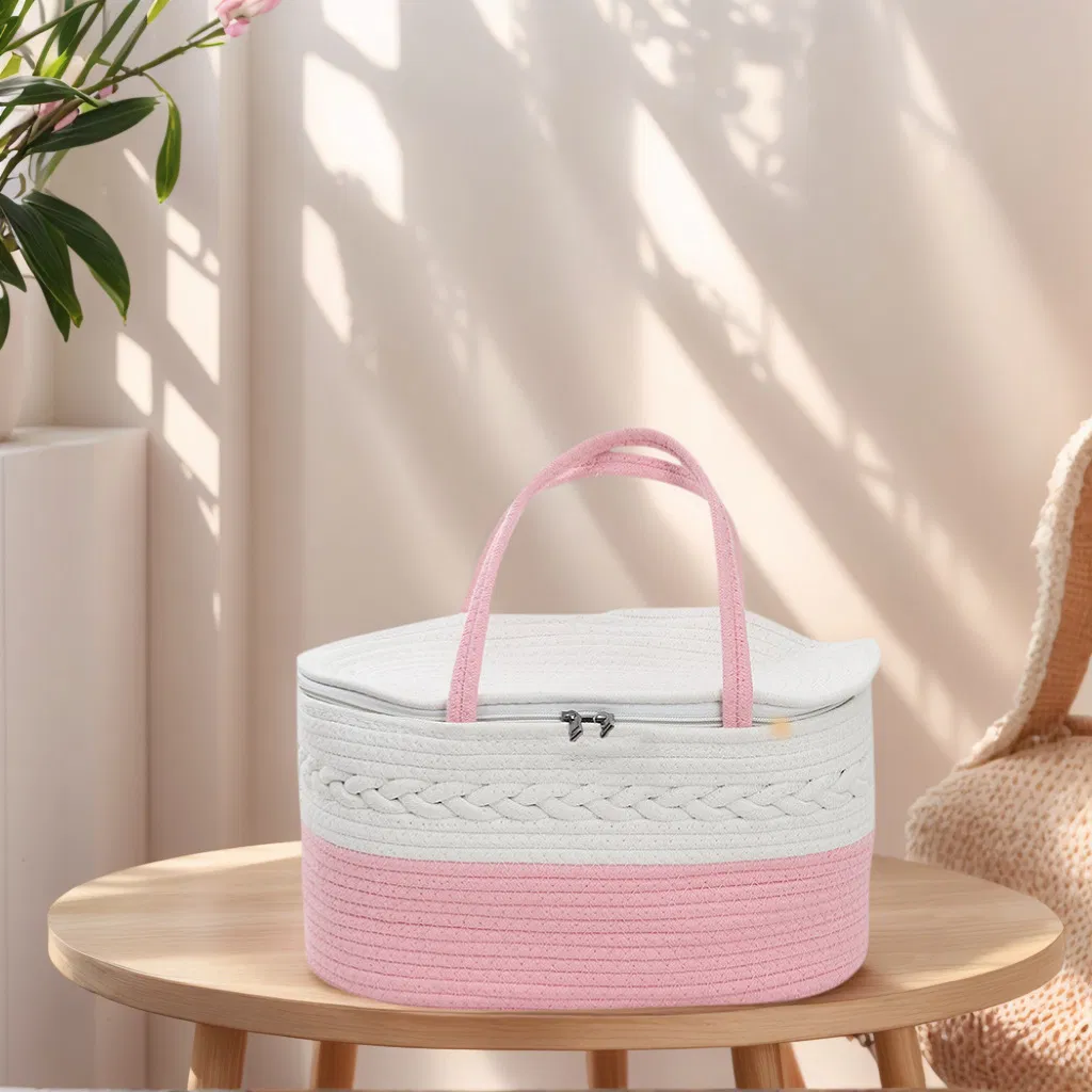Foldable Baby Diaper Caddy Organizer Cotton Rope Diaper Storage Basket