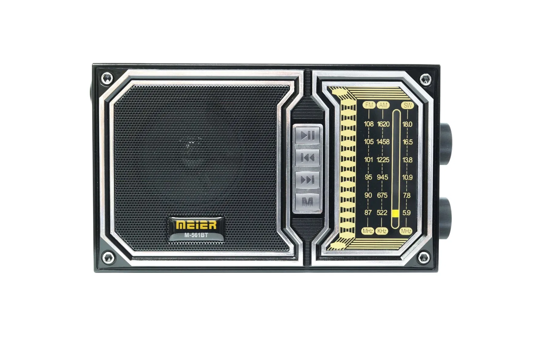 Portable 3-Band Am FM Sw Radio, TF Card and MP3 Player, Rechargeable Speaker, Bluetooth Retro Design, Flashlight Meier M-561bt