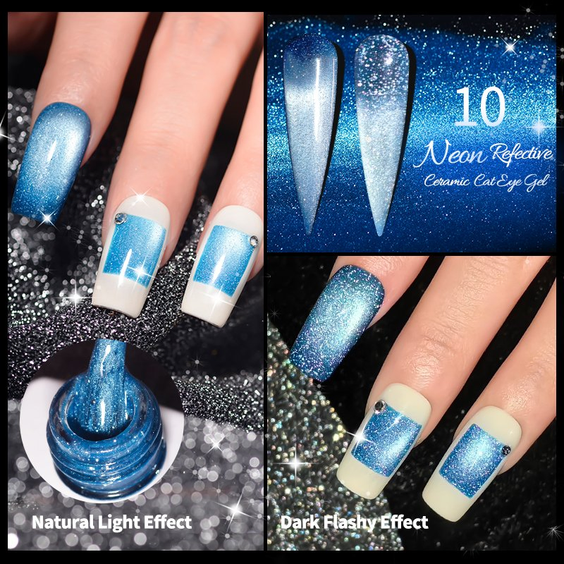 R S Nail Wholesales 8g Neon Reflective Ceramic Cat Eye Gel 12 Colors UV LED Magic Nail Semi Permanent Gel Polish Step Gel