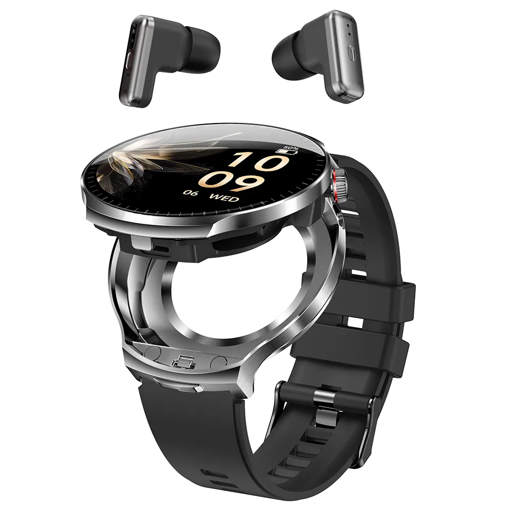 T100 Health Monitoring Smart Watch with Bluetooth Call - 2-in-1 Sports Wristwatch + Tws Earbuds (Black)