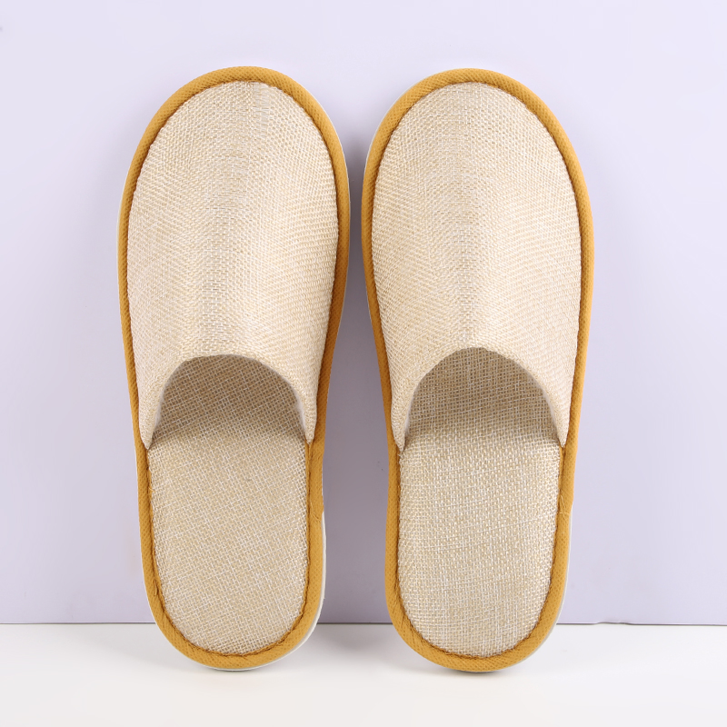 Hotel Flax Plush Slippers Disposable Inns Home Slippers Non-Slip Thickened Printed Logo