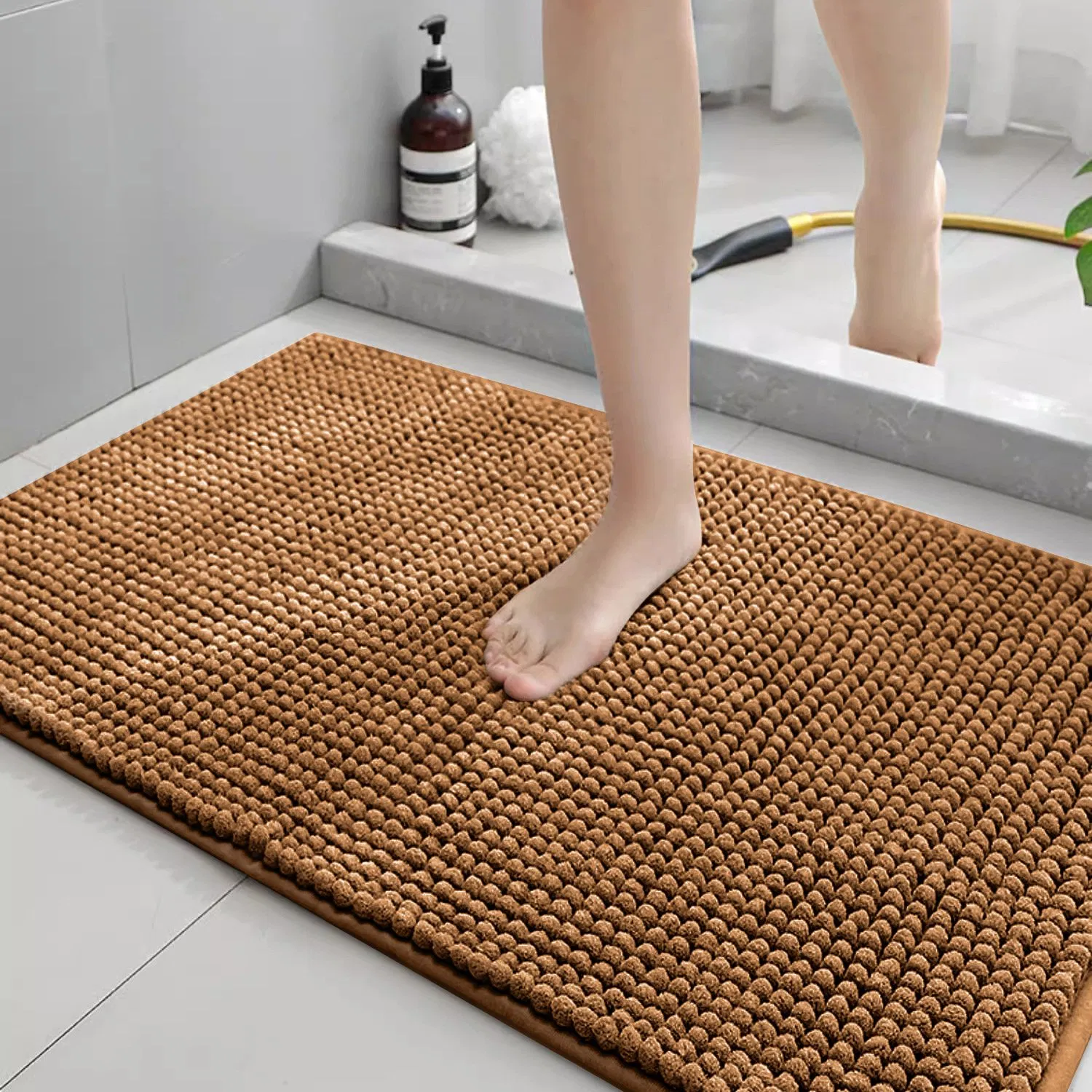 Chenille Plush Bathroom Rug 40X40, Absorbent Machine Washable Non Slip Chenille Bath Mats, Quick Dry Bathmat, Bath Rugs for Bath, Shower, Bedroom, or Door Mat
