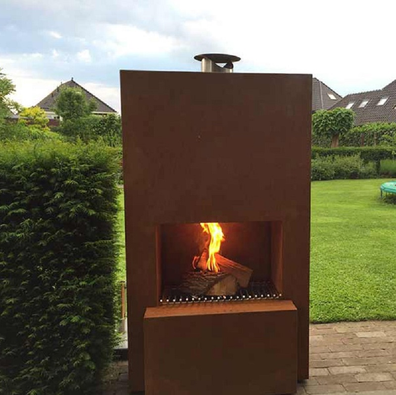 Outdoor Free Standing Corten Steel Fireplace Metal Fire Pit with Grill