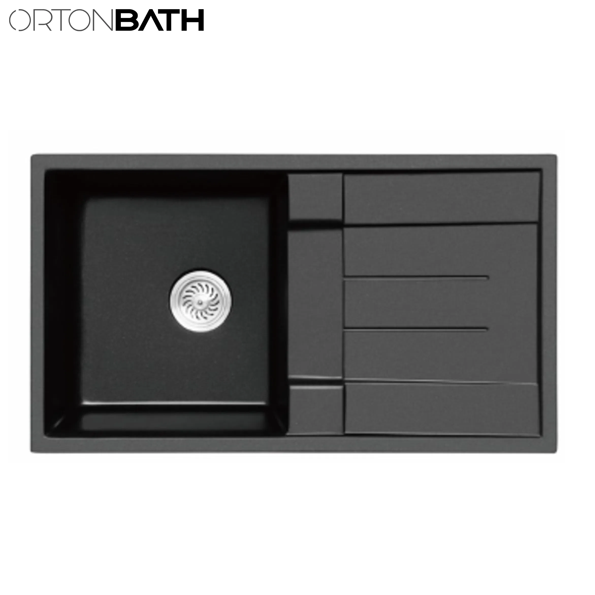Ortonbath Rectangular Top Mount Single Bowl Black Silvery Granite Composite Kitchen Sink & Waste Kit With1 Tap Hole