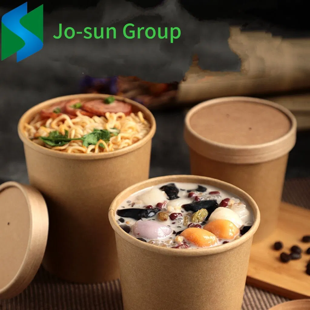 Jo-Sun Cheap Disposable Container Eco Friendly Bucket Take out Kraft Paper Soup Bowl with Lid