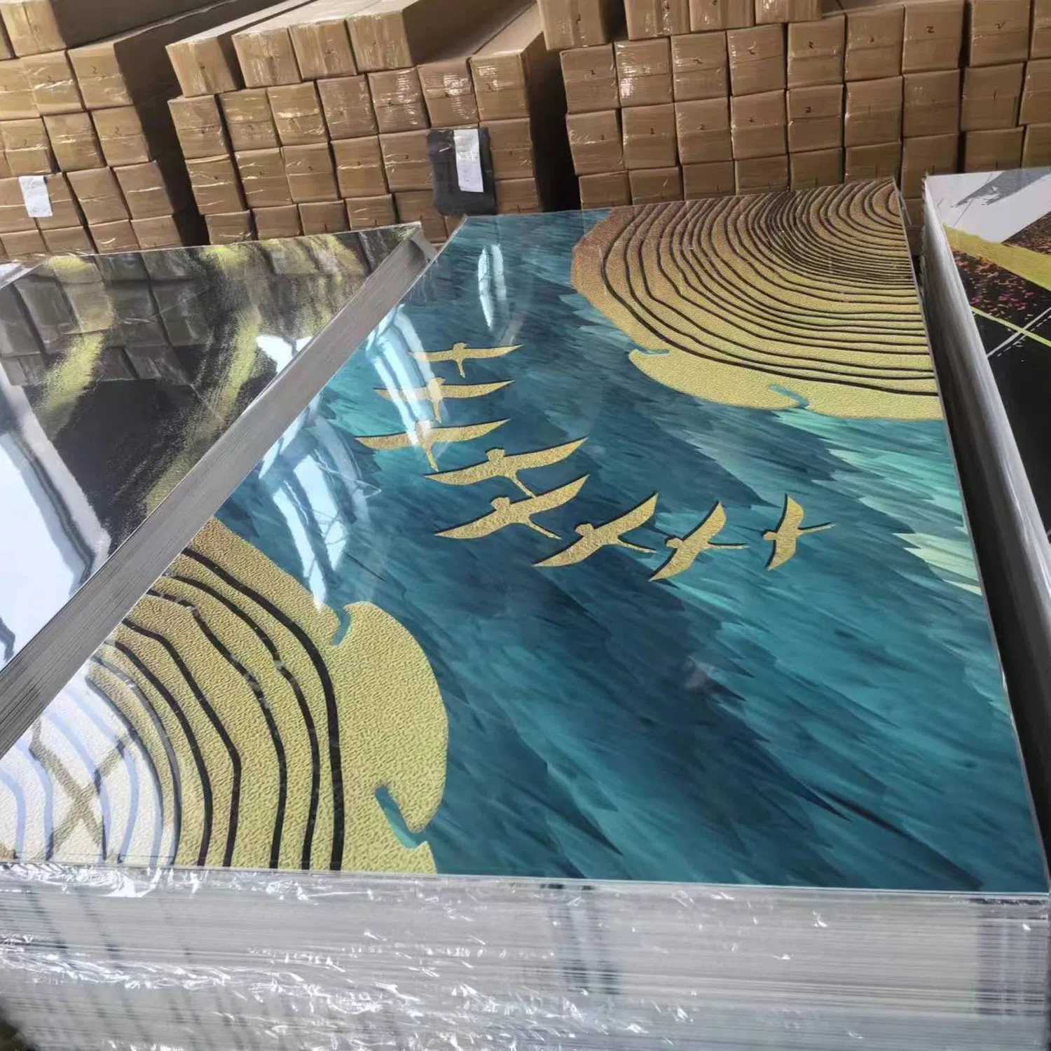 UV High Glossy Colorful with Golden Line PVC Wall Panel