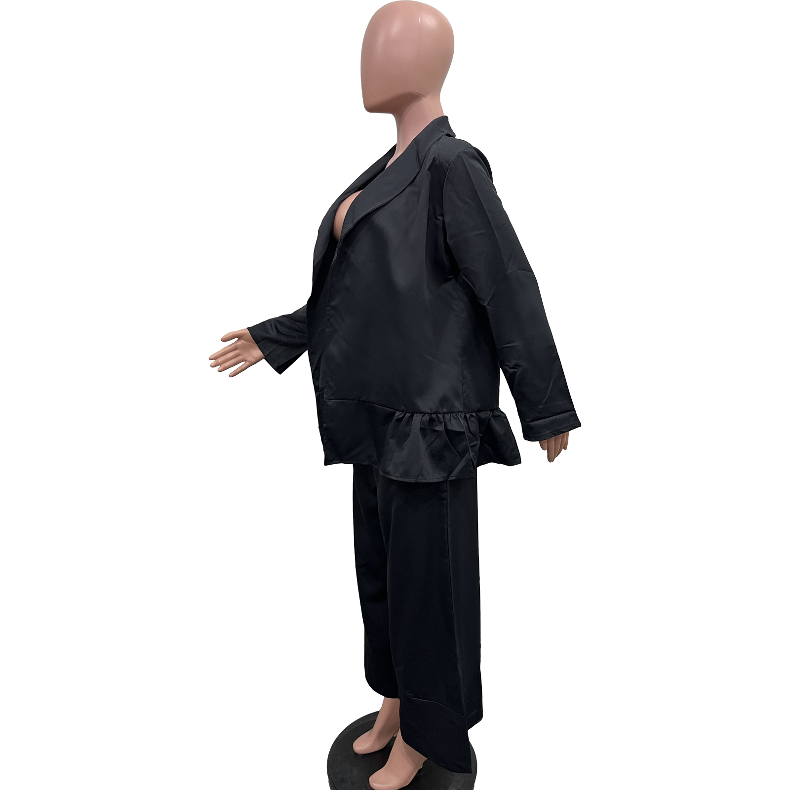 Комплект женский куртка с оборками и брюки с высокой талией