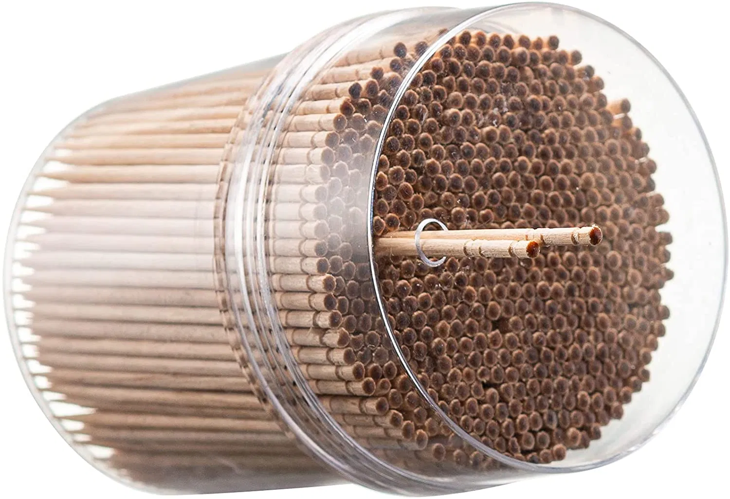 Large Wood Round Toothpicks in Clear Plastic Storage Box