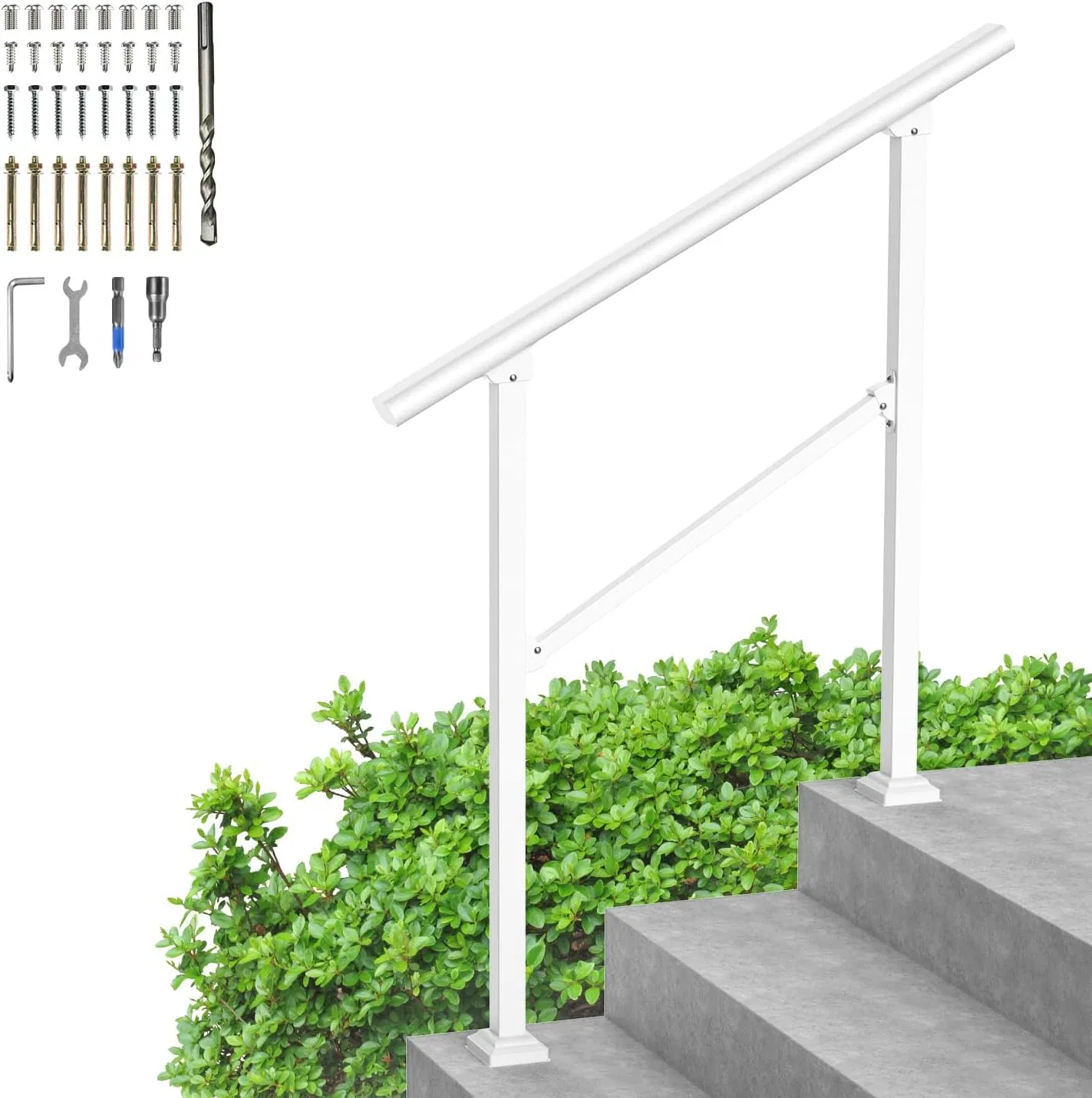 Handrails for Outdoor Steps, Wrought Iron Stair Railing Fits 3 or 4 Steps, Metal Hand Rail with Installation Kit