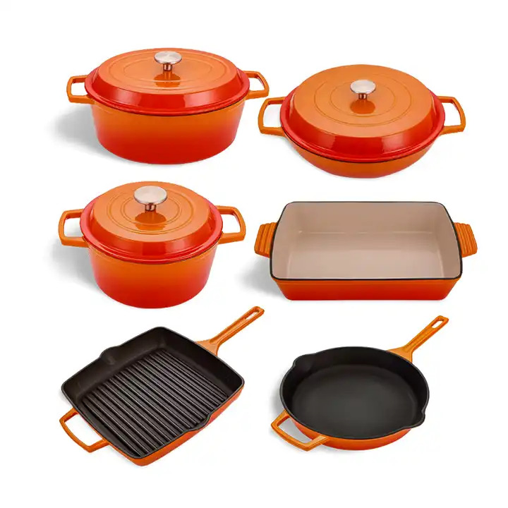 Enameled Cast Iron Cookware Sets 12PCS Color Enamel Coating Casserole Pot Dutch Oven Set