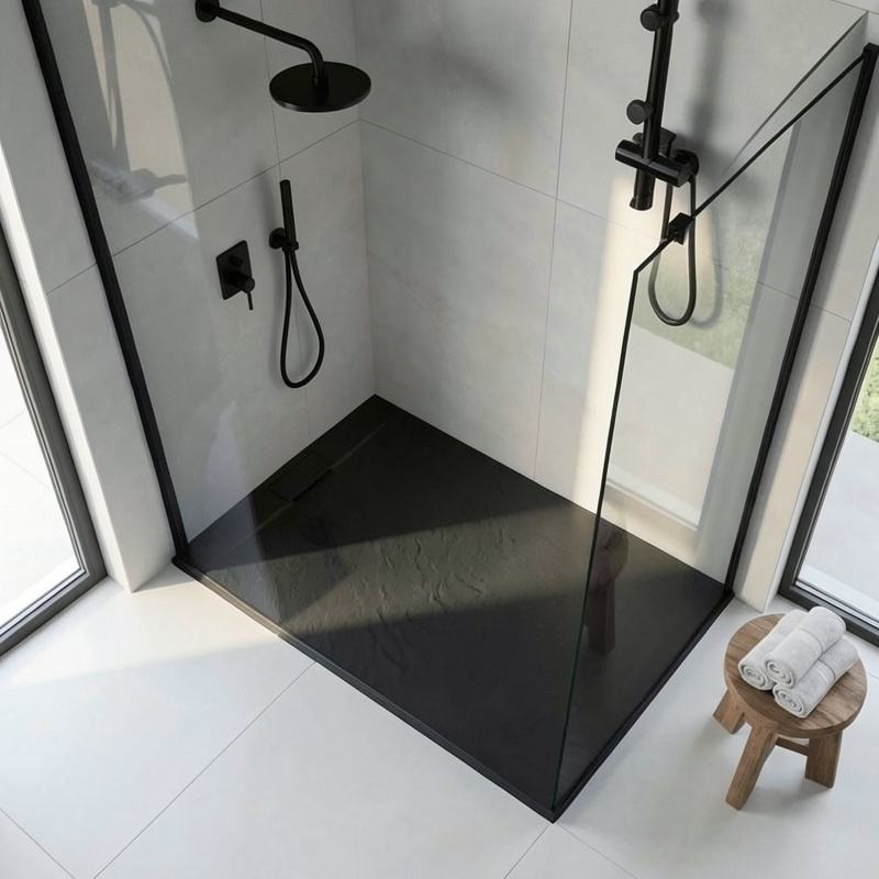 European Hot-Sells Gray Shower Base Pan Rectangle Anti-Slip 900*1600 SMC Shower Tray with Cover for Apartment Renovation Decor