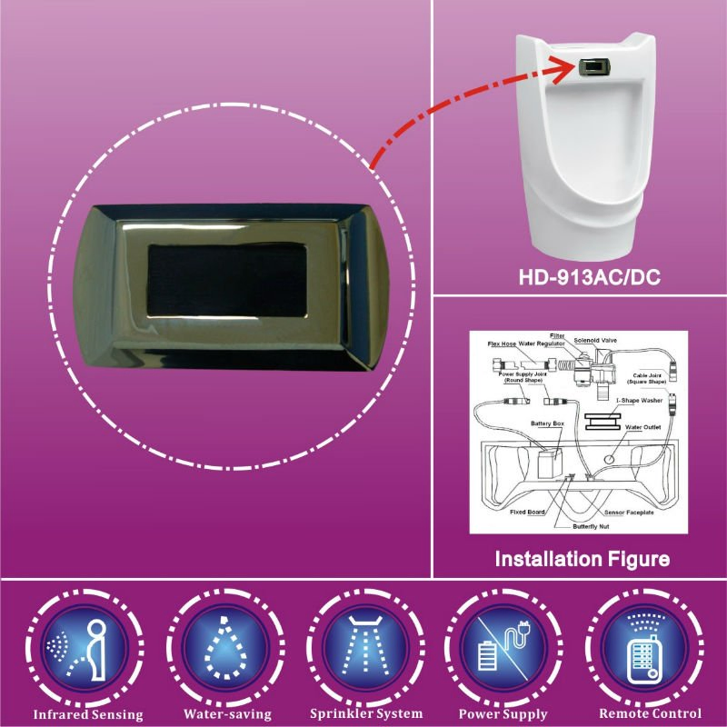 3u Zinc Alloy Plating Flusher Wall Mounted Type Automatic Urinal Flush Kit