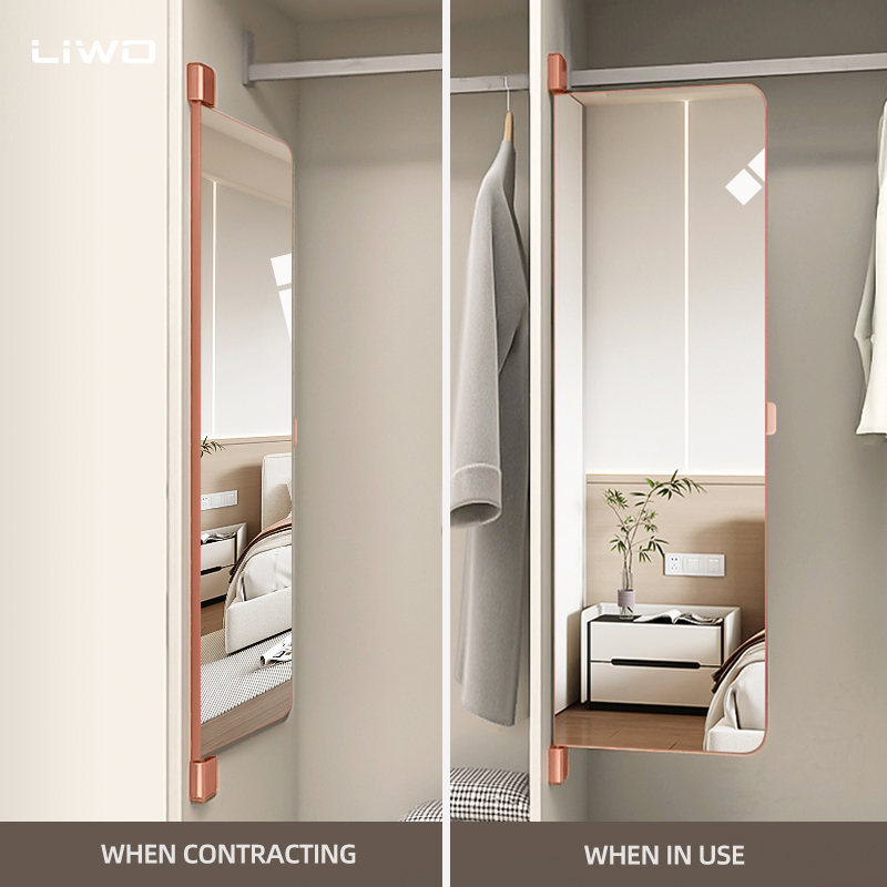 Space-Saving Rotating Vanity Dressing Mirror with Elegant Metal Frame for Bedroom Wardrobe Full-Length Mirror Home Decoration Furniture