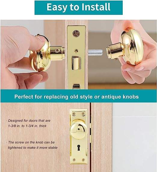 Keyed Indoor Mortise Keyed Lock Set with Gold Steel Knob Fits 1-3/8 in to 1-3/4 in. Interior Doors, Glass Door Knob