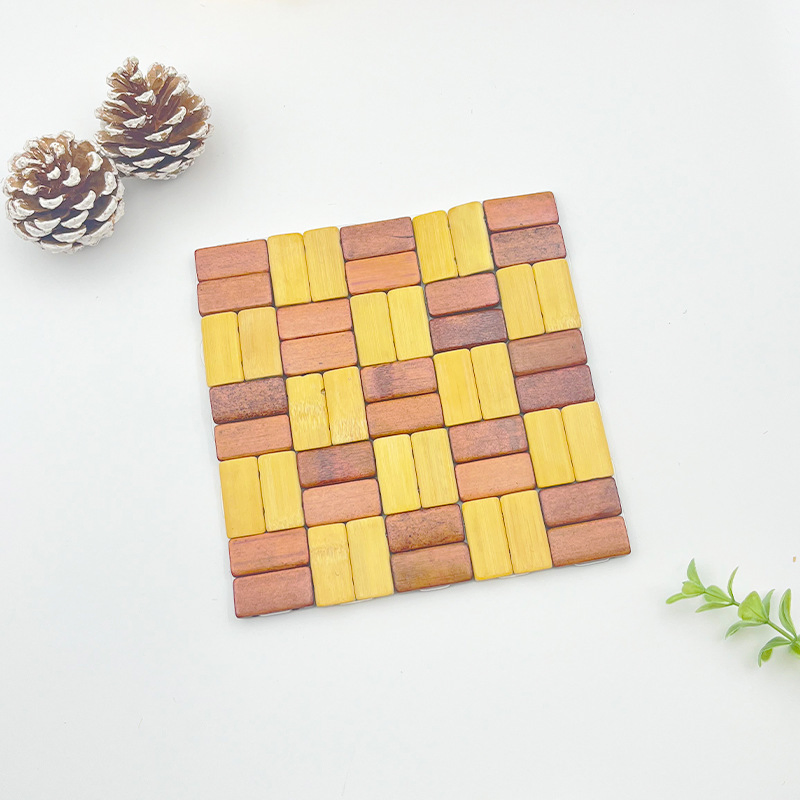 Two Tone Round Bowl Mat/Square Heat Insulation Mat/Household Bamboo Sand Pot Mat/Bamboo Tableware Tea Cup Mat/Lunch Table Mat/Household Bamboo Heat Insulation M