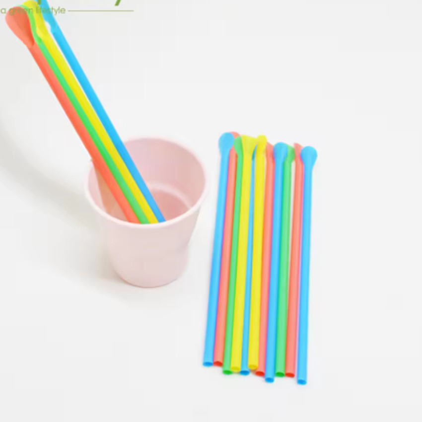 Disposable Multifunction Colored Smoothie PLA Drinking Straws with Spoon Shape