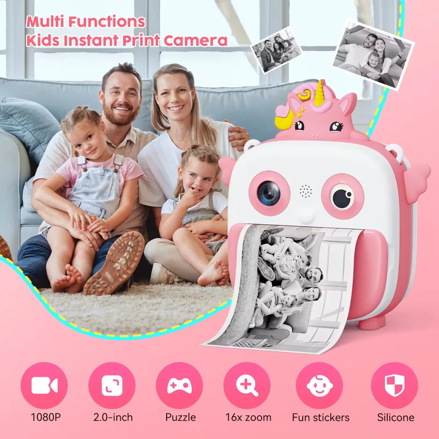 Factory High Quality Kids Printing Video Photo Toys 2inch 1080P 16X Children's Camera with Instant Printing for Christmas Gifts