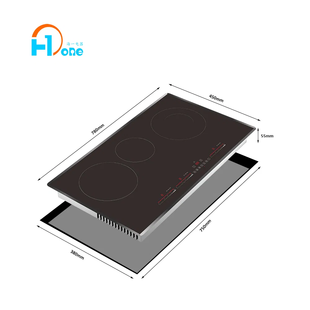 Buit-in 3 Cooking Burners Induction Stove with Touch Control Child Lock Crystal Glass