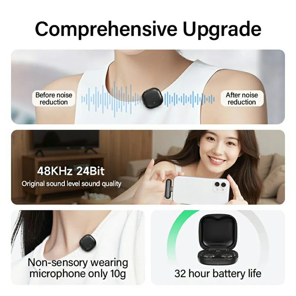 V36 with USB-C Receiver Mini Ai Noise Cancelling Wireless Lavalier Microphone for I-Phone 15 / 16 / an-Droid System