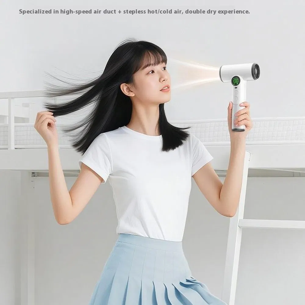 Wireless Hair Dryer 15600mAh Battery 30000 Rpm 18W Fast Charging Hot and Cold Wind Hair Dryer for Travel Camping - Grey