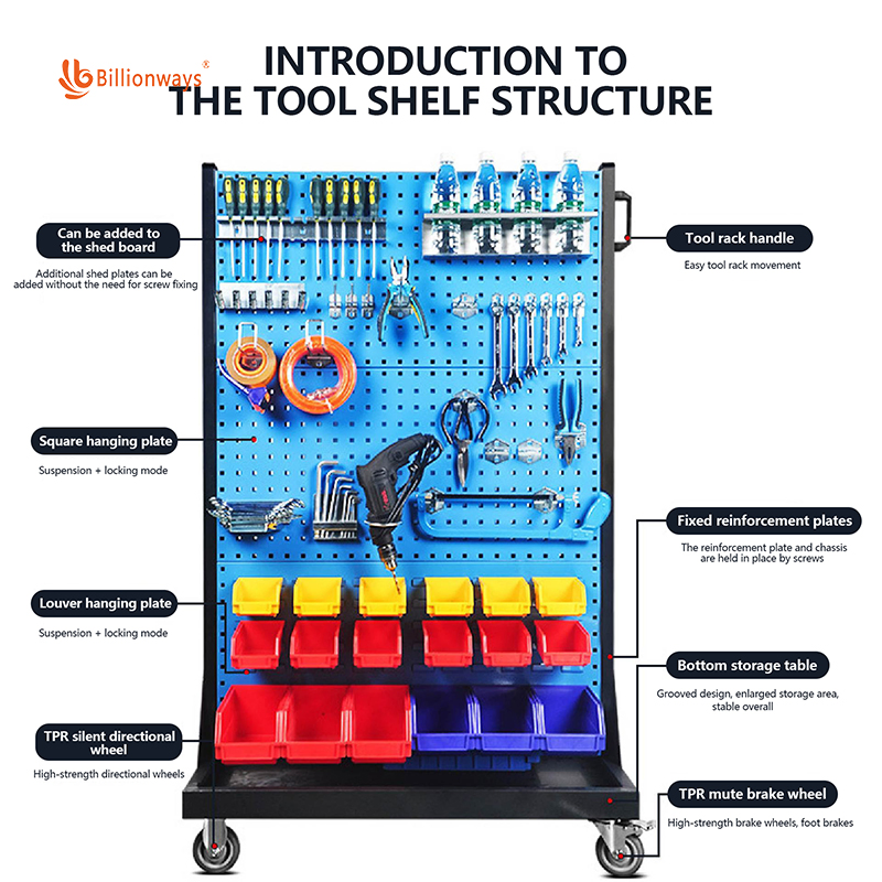 Floor Stand Pegboard Garage Tool Rack for Hardware Store Customization