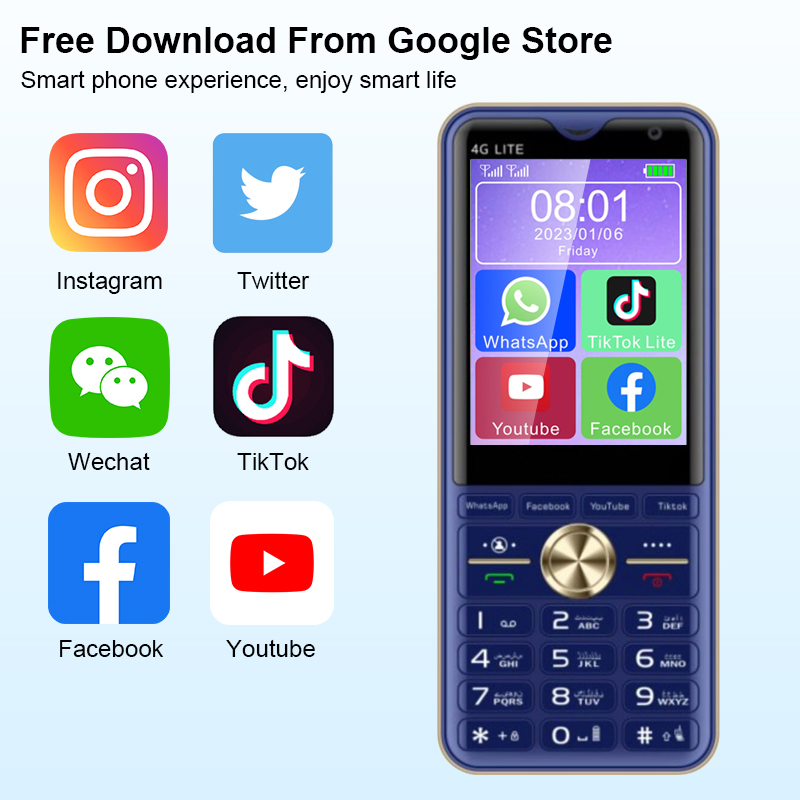 Кнопочный телефон 2.8 дюйма 4G с WhatsApp и YouTube