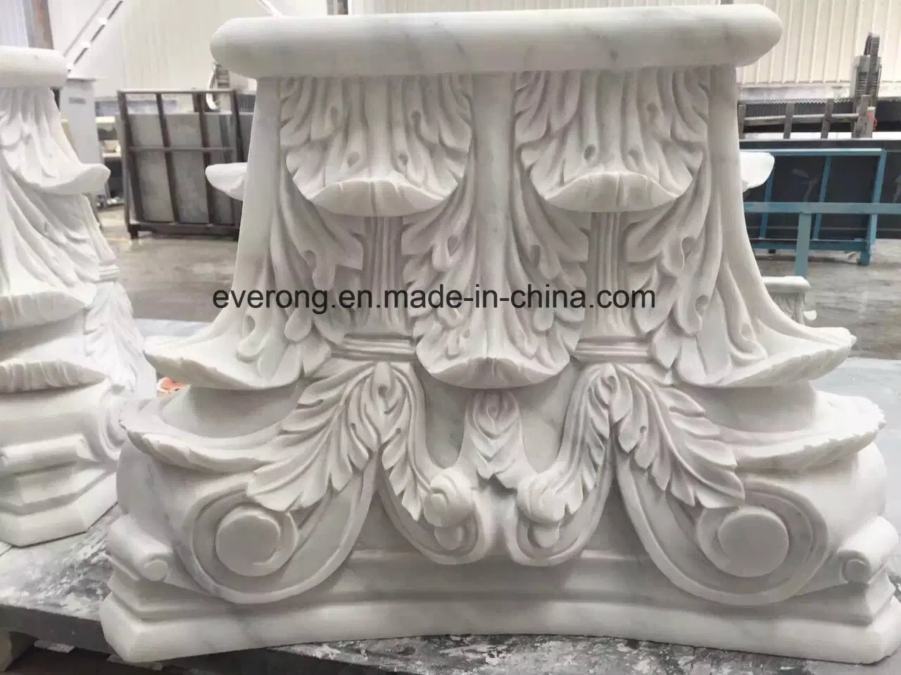 Natural Polished Stone Pillar Base Marble Carving Roman Column Base